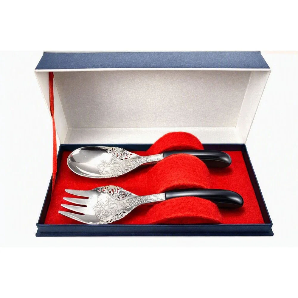 Malaysian Mohd Salleh Silver Plated Serving Fork & Spoon Vintage Post-1940